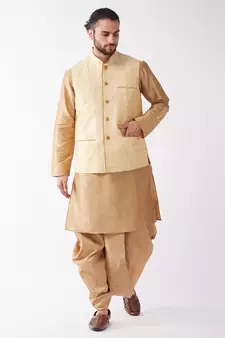 Gold Woven Silk Blend Dhoti-Kurta