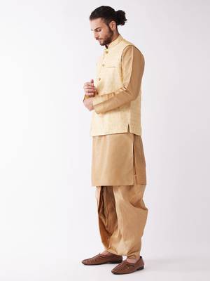 Gold Woven Silk Blend Dhoti-Kurta 3