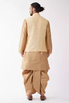 Gold Woven Silk Blend Dhoti-Kurta