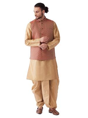 Gold Woven Silk Blend Dhoti-Kurta 1