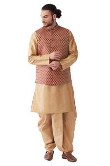 Gold Woven Silk Blend Dhoti-Kurta