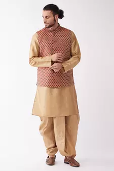 Gold Woven Silk Blend Dhoti-Kurta