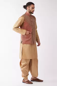 Gold Woven Silk Blend Dhoti-Kurta