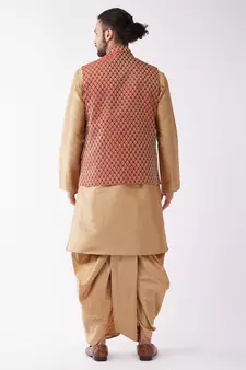 Gold Woven Silk Blend Dhoti-Kurta