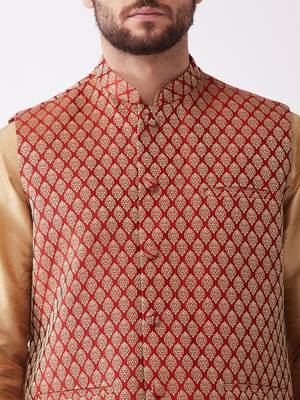 Gold Woven Silk Blend Dhoti-Kurta 5