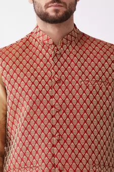 Gold Woven Silk Blend Dhoti-Kurta