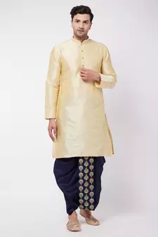 Gold embroidered silk blend dhoti-kurta