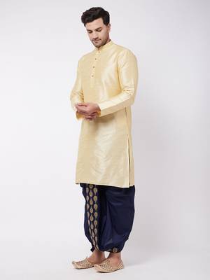 Gold embroidered silk blend dhoti-kurta 3