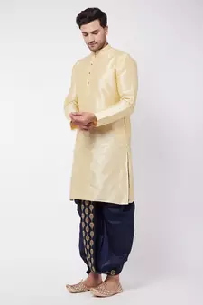 Gold embroidered silk blend dhoti-kurta
