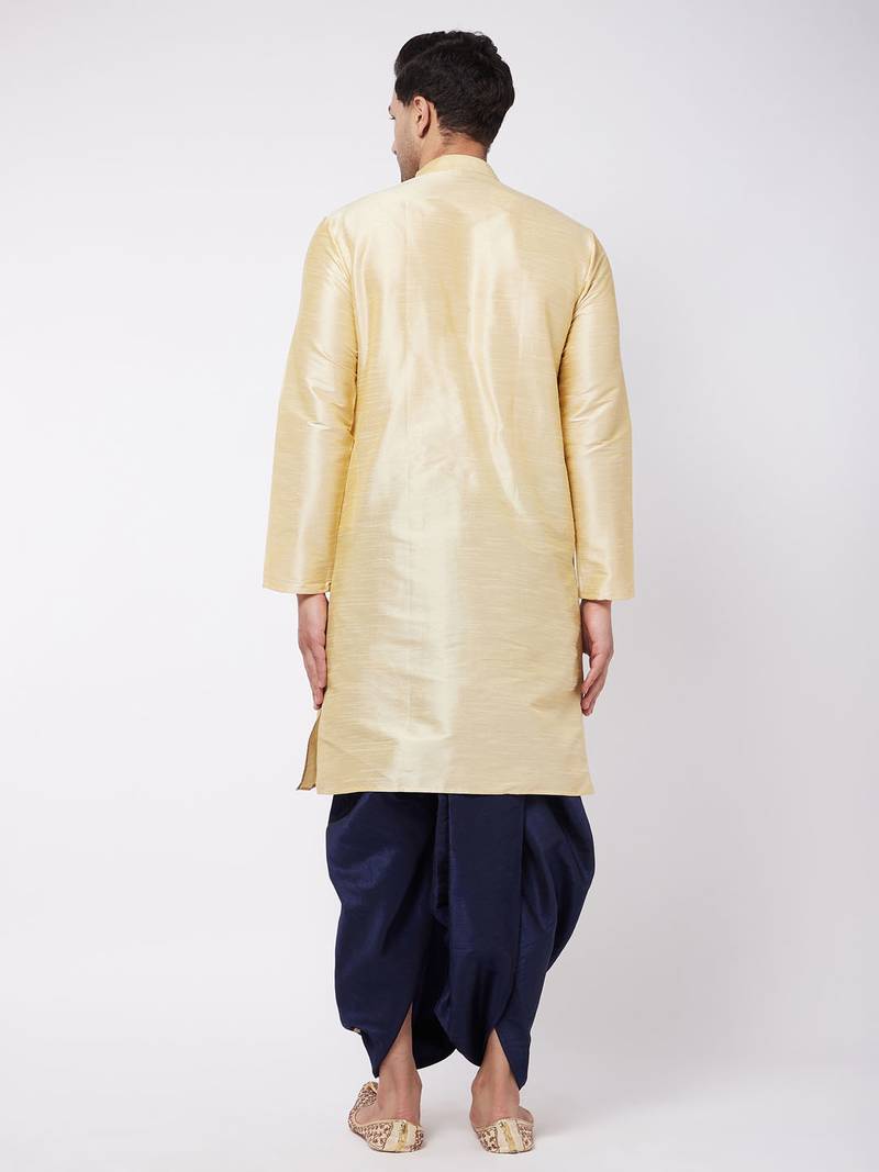 Gold embroidered silk blend dhoti-kurta