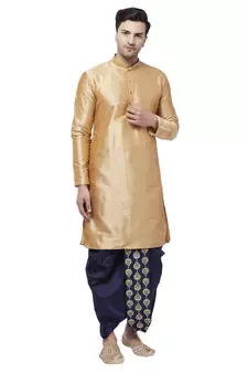 Gold embroidered silk blend dhoti-kurta