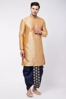 Gold embroidered silk blend dhoti-kurta
