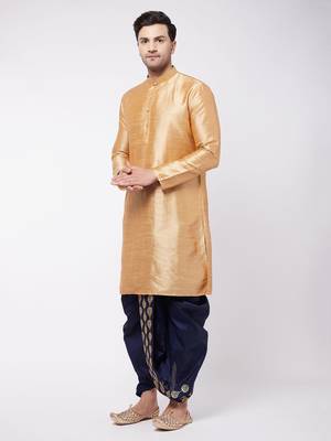 Gold embroidered silk blend dhoti-kurta 3