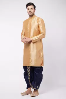 Gold embroidered silk blend dhoti-kurta
