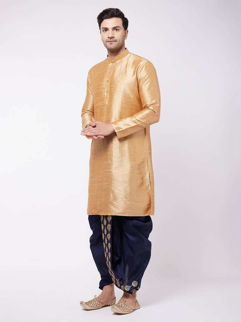 Gold embroidered silk blend dhoti-kurta