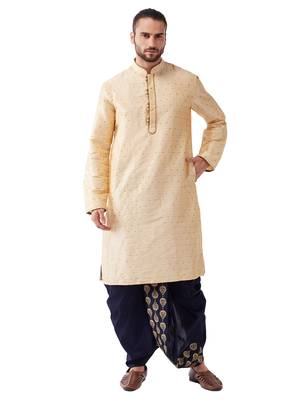 Beige Woven Silk Blend Dhoti-Kurta 1
