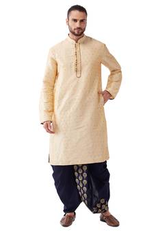 Beige Woven Silk Blend Dhoti-Kurta