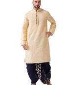 Beige Woven Silk Blend Dhoti-Kurta