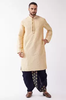 Beige Woven Silk Blend Dhoti-Kurta