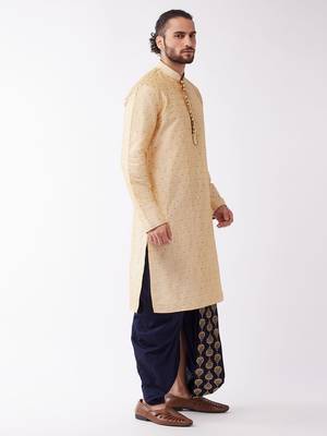 Beige Woven Silk Blend Dhoti-Kurta 3