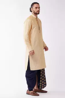 Beige Woven Silk Blend Dhoti-Kurta