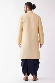 Beige Woven Silk Blend Dhoti-Kurta