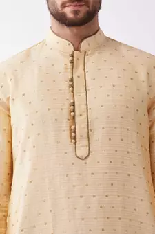 Beige Woven Silk Blend Dhoti-Kurta