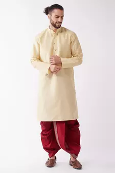 Gold embroidered silk blend dhoti-kurta