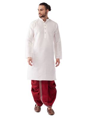 White embroidered silk blend dhoti-kurta 1