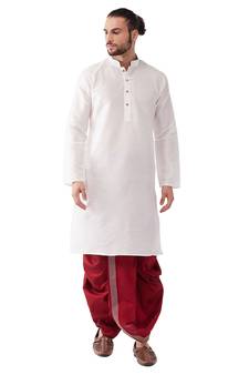 White embroidered silk blend dhoti-kurta