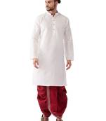 White embroidered silk blend dhoti-kurta