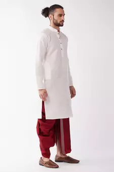 White embroidered silk blend dhoti-kurta