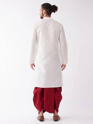 White embroidered silk blend dhoti-kurta 4
