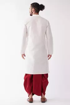 White embroidered silk blend dhoti-kurta