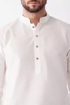 White embroidered silk blend dhoti-kurta