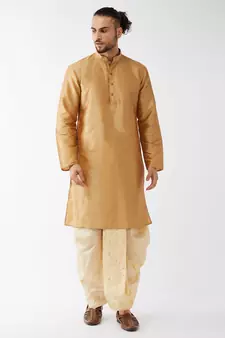 Gold Embroidered Silk Blend Dhoti-Kurta