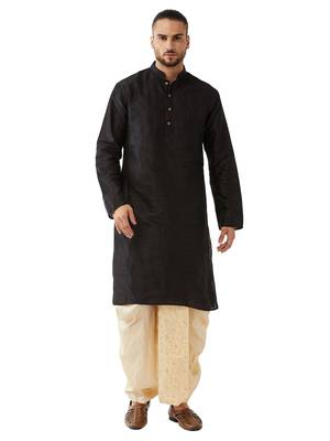Black Embroidered Silk Blend Dhoti-Kurta 1