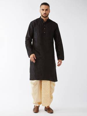 Black Embroidered Silk Blend Dhoti-Kurta 2