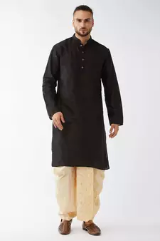 Black Embroidered Silk Blend Dhoti-Kurta
