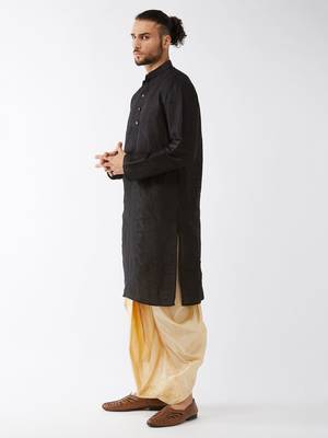 Black Embroidered Silk Blend Dhoti-Kurta 3