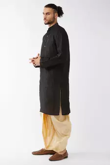 Black Embroidered Silk Blend Dhoti-Kurta