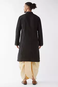 Black Embroidered Silk Blend Dhoti-Kurta