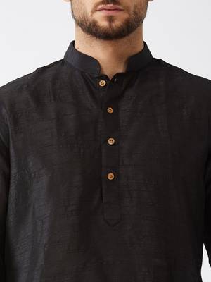 Black Embroidered Silk Blend Dhoti-Kurta 5