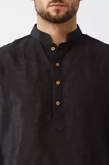 Black Embroidered Silk Blend Dhoti-Kurta