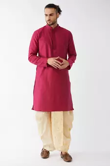 Solid Kurta And Embroidered Traditional Dhoti Set