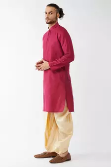 Solid Kurta And Embroidered Traditional Dhoti Set