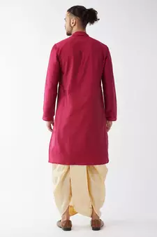 Solid Kurta And Embroidered Traditional Dhoti Set