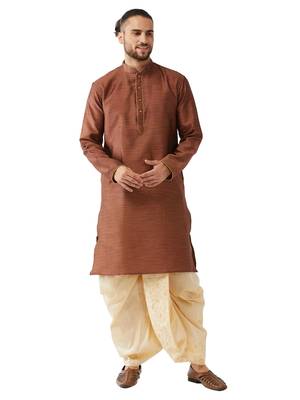 Maroon Woven Silk Blend Dhoti-Kurta 1