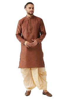 Maroon Woven Silk Blend Dhoti-Kurta