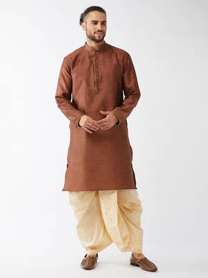 Maroon Woven Silk Blend Dhoti-Kurta 2
